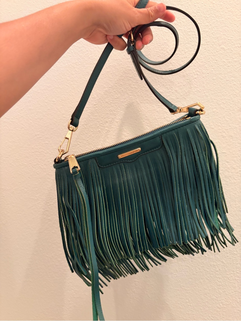 Rebecca Minkoff Green Leather Fringe Crossbody with Gold Hardware - Picture 2 of 6